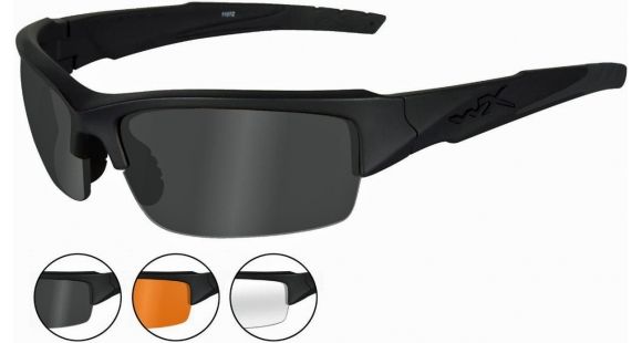 Image of Wiley X WX Valor Sunglasses - 3 Lens Package, 1 Matte Black Frame w/Smoke Grey,Clear,Light Rust Lens, CHVAL06