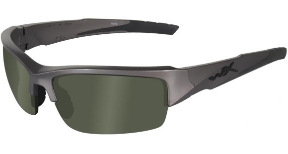 Image of Wiley X WX Valor Sunglasses - Polarized Smoke Green Lens / Metallic Silver Frame CHVAL04