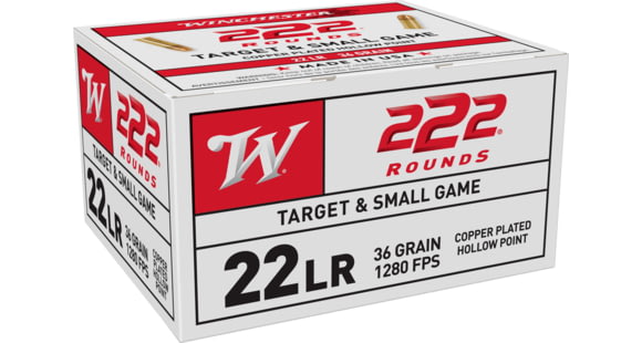 Image of Winchester 222 .22 Long Rifle 36 grain Copper Plated Hollow Point Rimfire Ammo, 222 Rounds, 22LR222HP