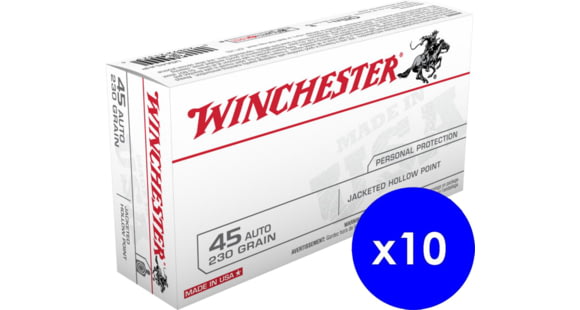 Image of Winchester .45 ACP 230 grain Jacketed Hollow Point Centerfire Pistol Ammo, 500 Rounds