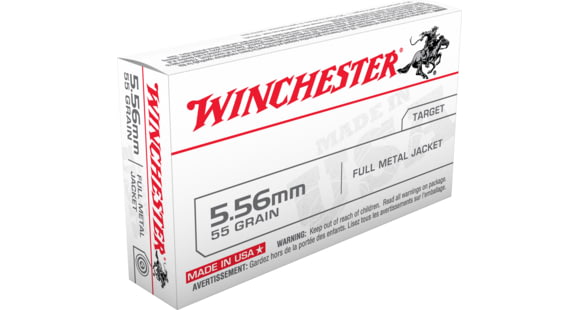 Image of Winchester USA RIFLE, 5.56x45mm NATO, 55 grain, Full Metal Jacket, Brass, Centerfire Rifle Ammo, 20, WM193K