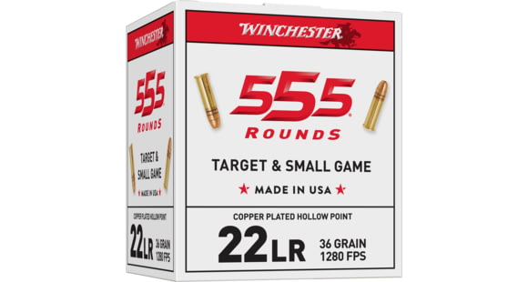Image of Winchester 555 .22 Long Rifle 36 grain Copper Plated Hollow Point Rimfire Ammo, 555 Rounds, 22LR555HP