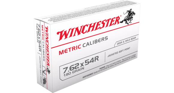 Image of Winchester Metric, 7.62x54mm Russian, 180 grain, Jacketed Soft Point, Brass, Centerfire Rifle Ammo, 20, MC54RSP