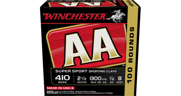 Image of Winchester AA, .410 Bore, 1/2 oz, 2.5in, 8 Shot, Centerfire Shotgun Ammo, 100 Rounds, AASC418VP
