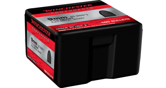 Image of Winchester Ammo Centerfire Handgun Reloading, 9 mm .355, 115 Grain, FMJFB, 500 Bullets, WB9FB115D