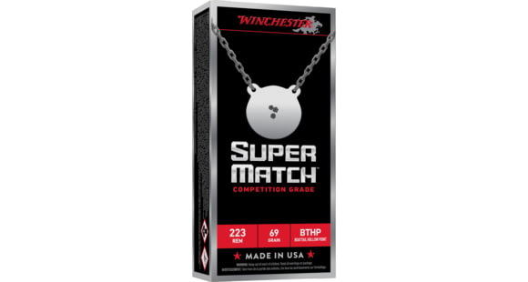 Image of Winchester Ammunition Super Match, 223 Remington, 69 Grain, Boat Tail Hollow Point, 20 Round Box SM223