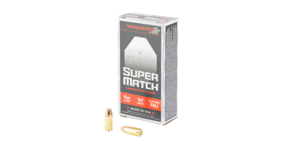 Image of Winchester Ammunition Super Match, 9MM, 147 Grain, Flat Nose Bullet, 50 Round Box SM9FN147