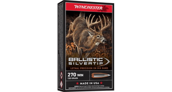 Image of Winchester Ballistic Silvertip .270 Winchester 130 grain Fragmenting Polymer Tip Brass Cased Centerfire Rifle Ammo, 20 Rounds, SBST270
