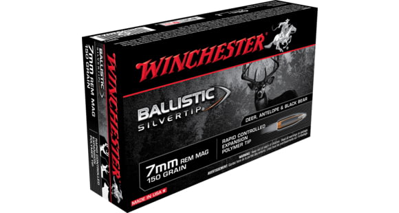 Image of Winchester Ballistic Silvertip 7mm Remington Magnum 150 grain Fragmenting Polymer Tip Brass Cased Centerfire Rifle Ammo, 20 Rounds, SBST7