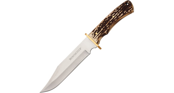 Image of Winchester Large Stag Bowie Knife, 6.5in, Stainless Steel Blade, Stag, BLK, 6220060W