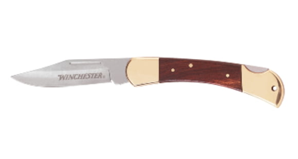 Image of Winchester Brass Folding Knife, 3.5in Blade, Leather Sheath 22-41322