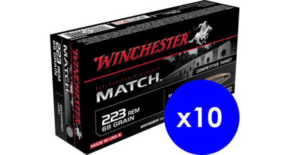 Image of Winchester Competition Match .223 Remington 69 Grain Boat Tail Hollow Point Brass Cased Centerfire Rifle Ammo, 200 Rounds, S223M2