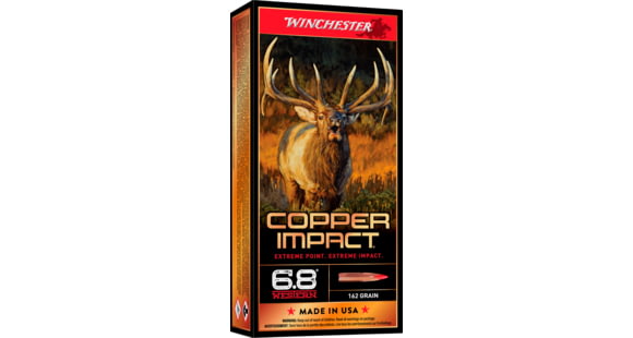 Image of Winchester Copper Impact 6.8 Western 162 Grain Copper Extreme Point Brass Cased Centerfire Rifle Ammo, 20 Rounds, X68WCLF