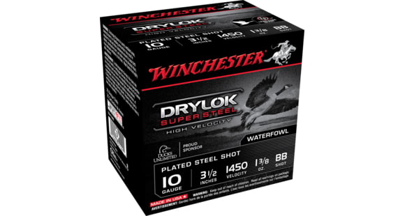 Image of Winchester Drylok Super Steel 10 Gauge 1 3/8 oz 3.5in Centerfire Shotgun Ammo, 25 Rounds, SSH10BB
