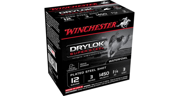 Image of Winchester Drylok Super Steel 12 Gauge 1 1/4 oz 3in Centerfire Shotgun Ammo, 25 Rounds, SSH1233