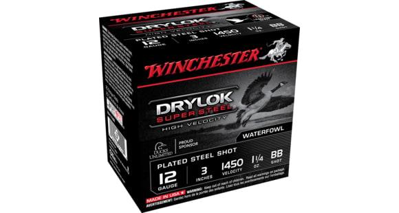 Image of Winchester Drylok Super Steel 12 Gauge 1 1/4 oz 3in Centerfire Shotgun Ammo, 25 Rounds, SSH123BB