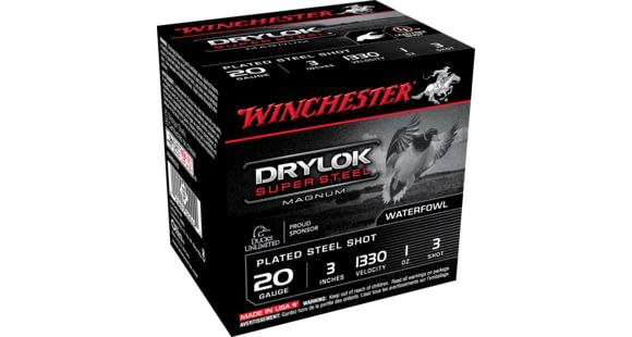 Image of Winchester Drylok Super Steel 20 Gauge 1 oz 3in Centerfire Shotgun Ammo, 25 Rounds, XSM2033