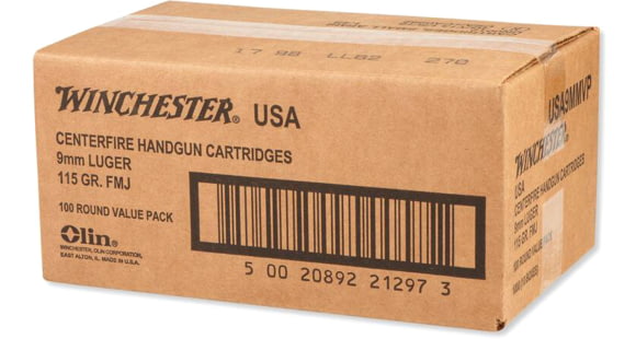 Image of Winchester Handgun Ammo 9mm Luger 115 gr FMJ 1190 fps 1000/case, USA9MMVPC