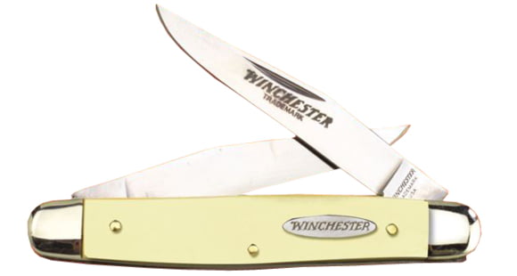Image of Winchester Knives 3 7/8in, 2 Blade Buckstag Muskrat w/ Two Clip Blades, Yellow Delrin Handle, Box W 40 14027 YB