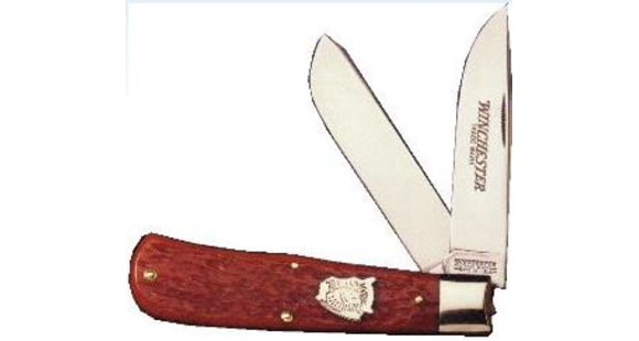 Image of Winchester Knives 4 7/8in, 2 Blade Large Trapper w/ Burnt Orange Bone Handle, Buffalo Shield W 18 29103 BH