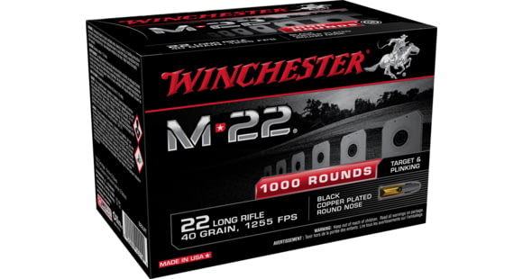 Image of Winchester M-22 .22 Long Rifle 40 grain Copper Plated Lead Round Nose Rimfire Ammo, 1000 Rounds, S22LRT