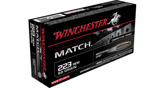 Image of Winchester Competition Match .223 Remington 69 Grain Boat Tail Hollow Point Brass Cased Centerfire Rifle Ammo, 20 Rounds, S223M2
