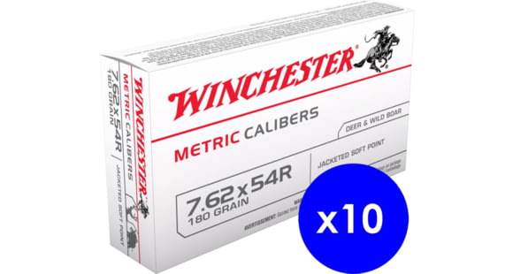 Image of Winchester Metric, 7.62x54mm Russian, 180 grain, Jacketed Soft Point, Brass, Centerfire Rifle Ammo, 200 Rounds