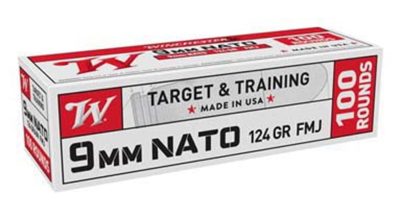 Image of Winchester USA White Box 9mm Luger 124 Grain Full Metal Jacket Brass Pistol Ammo, 100 Round, W9NATOVP