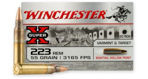 Image of Winchester Super X .223 Remington, 55 Grain, Boat Tail Hollow Point BTHP, Brass Cased, Centerfire Rifle Ammo, 20 Rounds, W223HP55