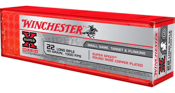 Image of Winchester Super-X RIMFIRE .22 Long Rifle 40 grain Copper Plated Lead Round Nose Rimfire Ammo, 100 Rounds, X22LRSS1