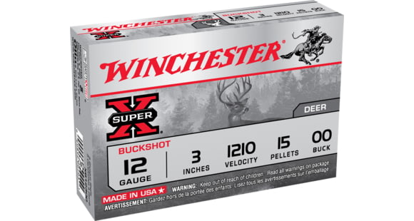 Image of Winchester Super-X Shotshell 12 Gauge 15 Pellets 3in Centerfire Shotgun Buckshot Ammo, 15 Rounds, XB12300VP