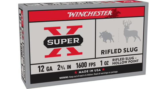 Image of Winchester Super-X Shotshell, 12 Gauge, 2 3/4 in, Centerfire Shotgun Slugs Ammo, 5 Rounds, X12RS15