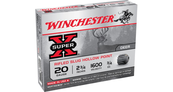 Image of Winchester Super-X Shotshell 20 Gauge 3/4 oz 2.75in Centerfire Shotgun Slug Ammo, 15 Rounds, X20RSM5VP