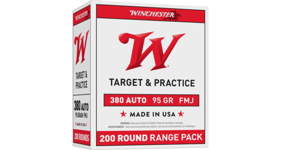 Image of Winchester USA, .380 ACP, 95 Grain, FMJ, Brass Case, Centerfire Pistol Ammo, 200 Rounds Box, USA380W