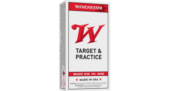 Image of Winchester USA, .380 ACP, 95 Grain, FMJ, Brass Case, Centerfire Pistol Ammo, 50 Rounds Box, Q4206