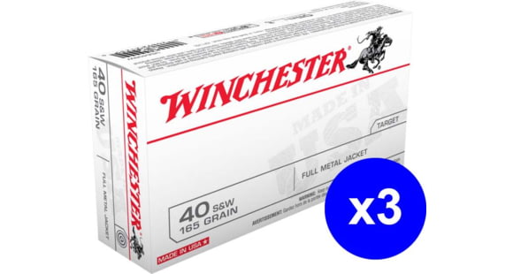 Image of Winchester USA, .40 S&amp;W, 165 Grain, FMJ, Brass Case, Centerfire Pistol Ammo, 150 Rounds Box