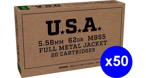 Image of Winchester USA 5.56x45mm NATO 62 grain Green Tip M855 Full Metal Jacket Boat Tail FMJBT Brass Centerfire Rifle Ammo, 1000 Rounds, Limited, SGM855KW