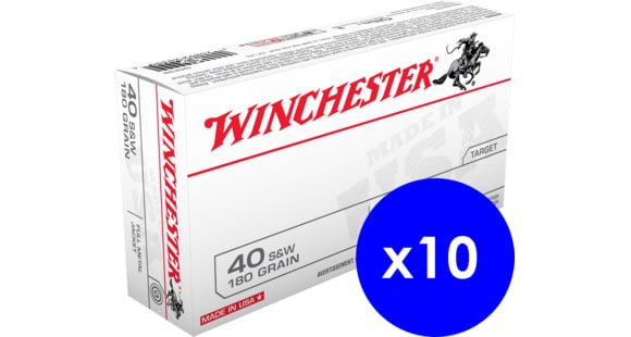 Image of Winchester USA .40 S&amp;W 180 Grain Full Metal Jacket Brass Cased Centerfire Pistol Ammo, 500 Rounds, Q4238-KIT4