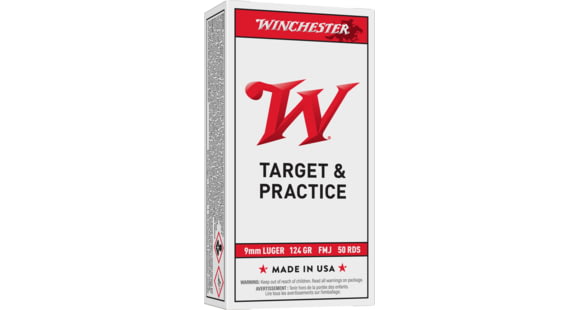 Image of Winchester USA Handgun, 9 mm Luger, 124 grain, Full Metal Jacket, Brass, Centerfire Pistol Ammo, 50 Rounds, USA9 mm