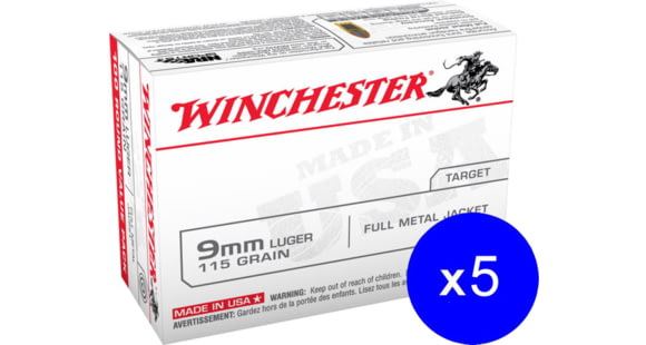 Image of Winchester USA Handgun 9 mm Luger 115 grain Full Metal Jacket Centerfire Pistol Ammo, 500 Rounds, USA9MMVP-KIT1