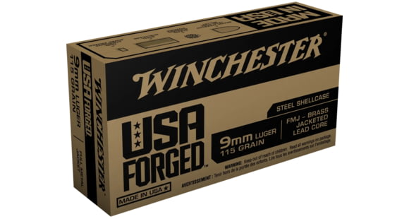 Image of Winchester USA Handgun FORGED, 9 mm Luger, 115 grain, Full Metal Jacket, Steel, Centerfire Pistol Ammo, 50 Rounds, WIN9SV