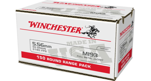 Image of Winchester USA RIFLE, 5.56x45mm NATO, 55 grain, Full Metal Jacket, Brass, Centerfire Rifle Ammo, 150, WM193150