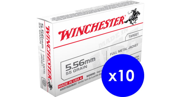 Image of Winchester USA RIFLE, 5.56x45mm NATO, 55 grain, Full Metal Jacket, Brass, Centerfire Rifle Ammo, 200 Rounds, WM193K