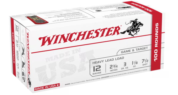 Image of Winchester USA Shotshell, 12 Gauge, 1 1/8 oz, 2 3/4 in, Size 7.5, Centerfire Shotgun Ammo, 100, USA127VP