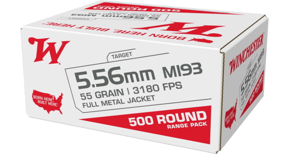 Image of Winchester USA White Box 5.56mm 55 Grain Full Metal Jacket Brass Rifle Ammo, 500 Rounds, WM193500