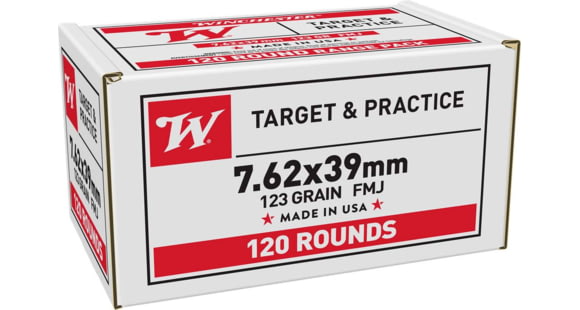Image of Winchester USA White Box 7.62X39mm 123 Grain Full Metal Jacket Brass Rifle Ammo, 120 Rounds, W76239120