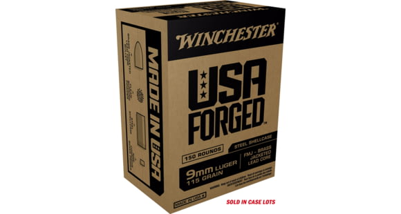 Image of Winchester USA Forged 9 mm Luger 115 Grain Full Metal Jacket Steel Cased Centerfire Pistol Ammo, 750 Rounds, WIN9SY