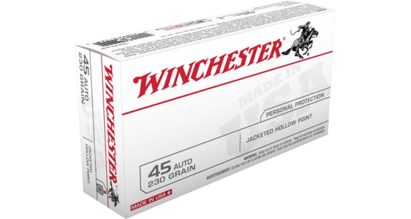 Image of Winchester .45 ACP 230 grain Jacketed Hollow Point Centerfire Pistol Ammo, 50 Rounds, USA45JHP