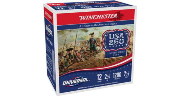 Image of Winchester Universal 250th Anniversary Edition 12 Gauge 1 1/8oz 2 3/4in Shotgun Ammo, #7.5, 100 Rounds, U127AV