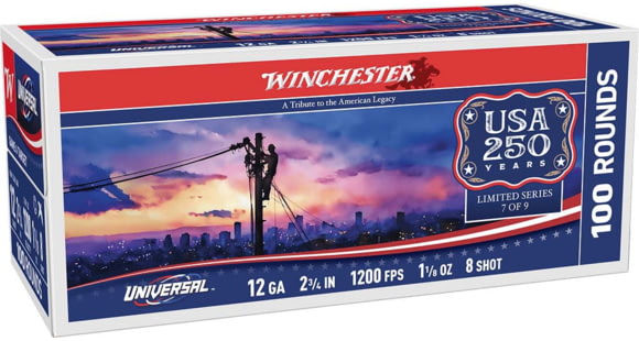 Image of Winchester Universal 250th Anniversary Edition 12 Gauge 1 1/8oz 2 3/4in Shotgun Ammo, #8, 100 Rounds, U128AV